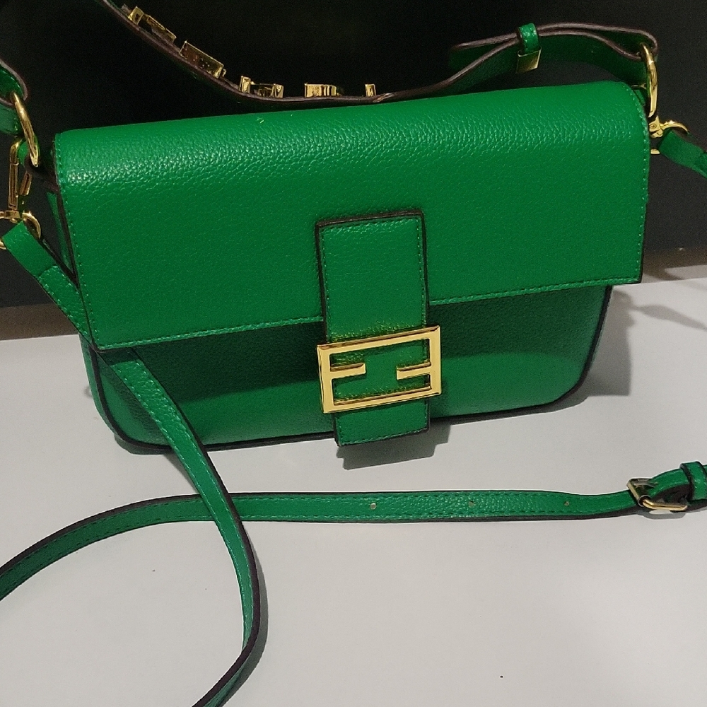 Green Leather Crossbody Bag with Gold Buckle